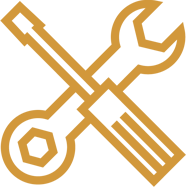 Screwdriver and wrench symbolizing maintenace.