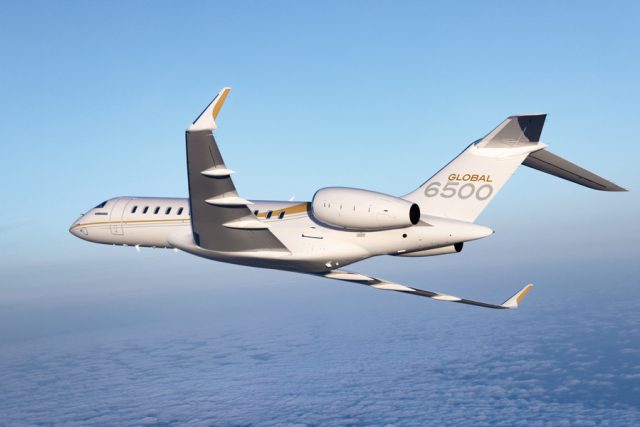 Global 6500 jet flying away