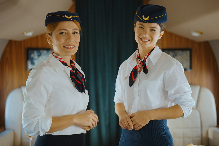 Cabin crew inside a private jet